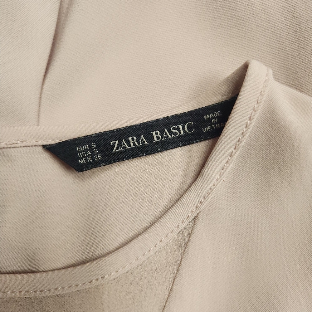 ZARA Cream Sheer V-Neck Blouse Pearl Cuff Sleeve Size S - Picture 9 of 10
